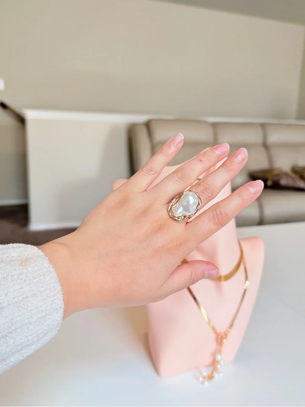 Gold Pearl Statement Ring - Picture 3 of 12